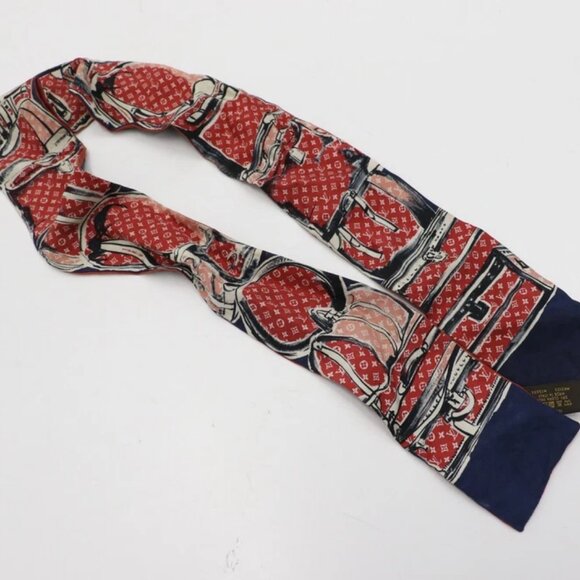 Louis Vuitton Navy Red Monogram Silk Scarf - Picture 1 of 9